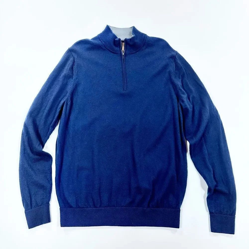 Nordstrom men’s navy Merino wool half zip sweater L